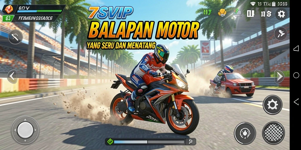 Tampilan screenshot game 7SVIP yang menampilkan aksi balapan motor yang seru.