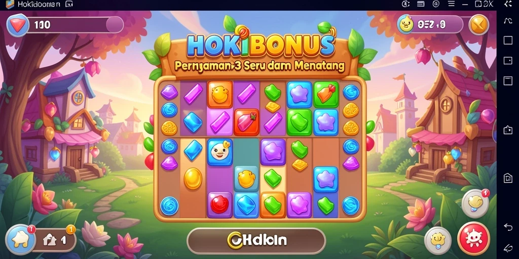 Tampilan utama gameplay HOKIBONUS dengan level match-3 yang mengasyikkan.