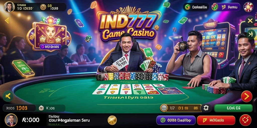 Screenshot gameplay IND777 menunjukkan dealer profesional dan suasana kasino yang nyata.