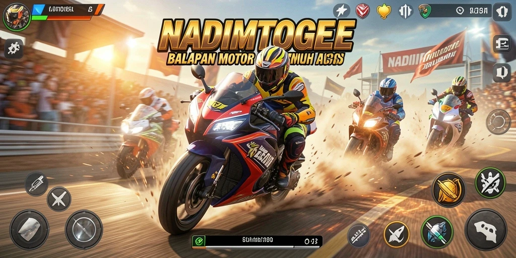 Gameplay NADIMTOGEL menampilkan balapan motor yang seru dan penuh aksi.