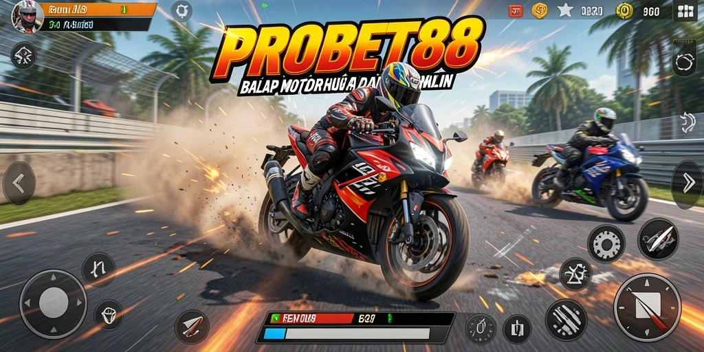 Tampilan gameplay balap motor yang menegangkan di PROBET88.