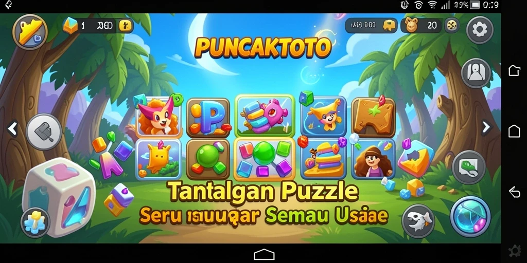 Tampilan gameplay seru PUNCAKTOTO dengan puzzle penuh warna.
