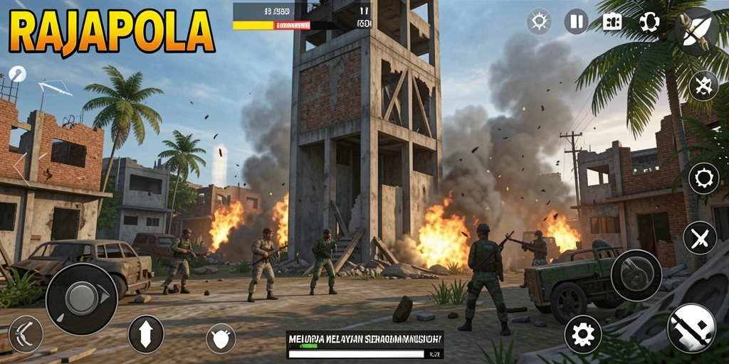 Tampilan gameplay menegangkan RAJAPOLA saat membangun menara dan menghadapi serangan musuh.